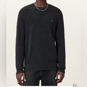 ALLSAINTS ASPEN WAFFLE TEXTURE CREW NECK RAMSKULL SWEATER Cinder Black M